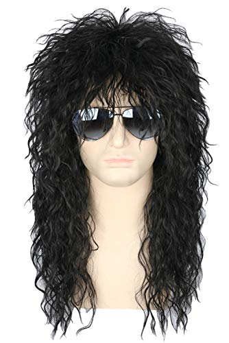 Topcosplay 70s 80s Halloween Costumes Rocking Dude Wig Punk Metal Rocker Disco Mullet Wig Black Curly