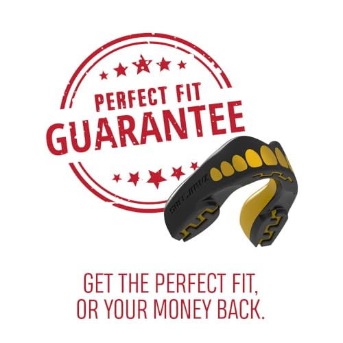 SAFEJAWZ Sports Mouthguard Slim Fit Full Contact Gum Shield for Football Rugby Boxing MMA Hockey (Adults (12+ Years), Goldie)