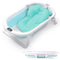 Baby Bathtub with Water Temperature Sensor for Newborn, Collapsible Baby Bath Tub for Travel and Easy Storage, Portable Baby Bathing Tubs & Seats with Support Pad and Thermometer (Blue)