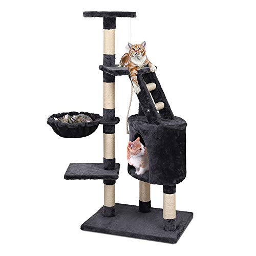 i.Pet Cat Tree Cats Tower Ultimate Scratching Post, 120cm Height Pet Scratcher Cardboard Posts Indoor Kittens Wooden Play House Towers and Trees Corner Toys, with Condo, Ladder and Hanging Toy