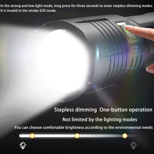 【6000mAh High Capacity】Led Torch 20000 Lumens Super Bright,Rechargeable Flashlight 5 Modes,IPX6 Waterproof Torches with Intelligent Power Display,Zoomable Flash Light for Camping Hiking Emergency Use