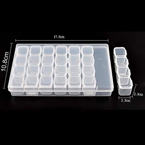 1 Pack 28 Grids Diamond Painting Box Plastic Jewelry Organizer Storage Container Diamond Embroidery Storage Boxes Nail Art Tools Storage Case for DIY Rhinestone Beads or Nail Art Small Findings, Clear