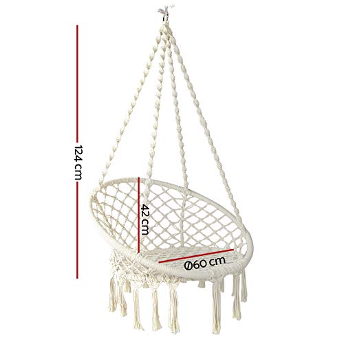 Gardeon Hammock Chair Outdoor Hanging Bed Cotton Portable Indoor 124CM Cream