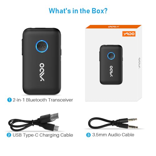 YMOO Bluetooth 5.3 Transmitter Receiver for TV/Airplane to 2 Headphones,  Wireless Audio Adapter with Aptx/Aptx-HD Low Latency (<40ms), Aux Connector