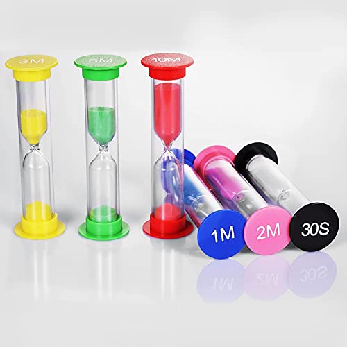 ZDY Sand Timer,Plastic Hourglass Timer,Colorful Sandglass Hourglass Sand Clock Timer 30sec / 1min / 2mins / 3mins / 5mins / 10mins (6pcs)