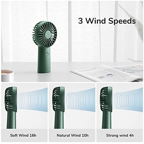 JISULIFE Handheld Fan, 4000mAh Small Portable Fan, Personal USB Rechargeable Pocket Fan [4-16H Working Time] Battery Operated Hand Fan with 3 Speeds for Outdoor/Travel, Summer for Men Women-Green