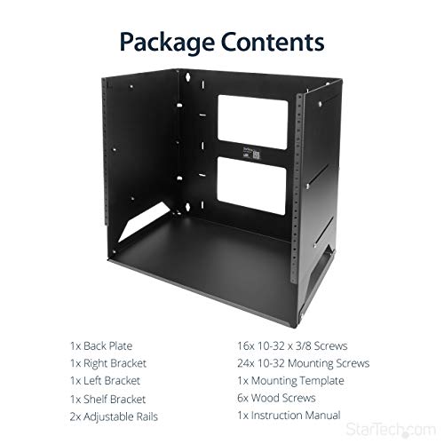 StarTech.com 8U 12" x 18" Wall-Mount Server Rack with Built-in Shelf, Black (WALLSHELF8U)