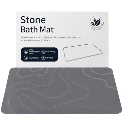ZIKIBL Stone Bath Mat Diatomaceous Earth Bath Mat Super Absorbent Diatomite Stone Bath Mats for Bathroom Quick-Drying Non-Slip Bath Stone Mat Easy to Clean Stone Shower Mat(24 * 16'' Grey)