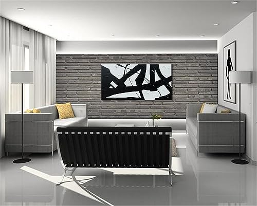 zoinart Large Black and White Wall Paintings 60x30 Inches Modern Abstract Texture Canvas Wall Art Minimalism Artwork