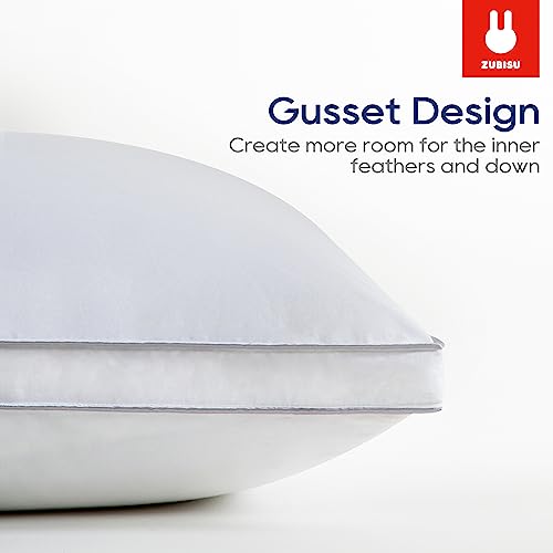 ZUBISU Goose Down Pillow for Side Sleepers, 600 Fill Power Down Luxury Pillows with 100% Cotton Cover (Standard (Pack of 2), White)