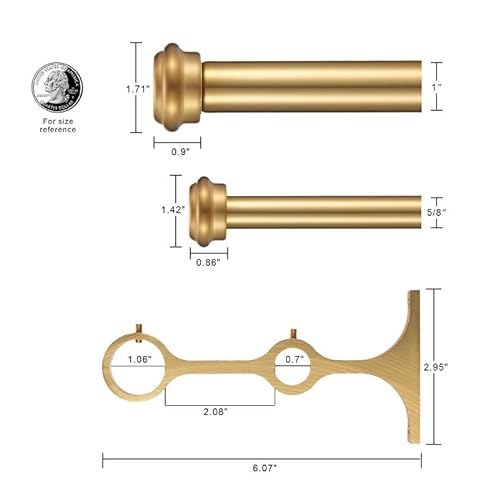 Warm Gold Double Curtain Rods for Windows 72-144", Double Drapery Rods with End Cap Finials, Adjustable 1-Inch Front and 5/8 Inch Back Double Rod Curtain Rods, Telescoping Double Window Rods Warm Gold