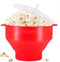 Microwave Popcorn Maker, Silicone Popcorn Popper, Collapsible Seasoning Bowl, Food Grade safety, Heat Resistance, Hot Air Popcorn Maker Kit with Lid, Dishwasher Safe with Handle - No Oil Required - Red