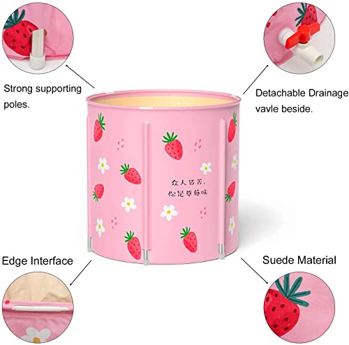 Portable Bathtub, 70x70cm Soaking Bath Tub for Shower Stall, Foldable Bathtub with Thermal Foam, Freestanding & Soaking Spa Bath Tub with Water-Filled Cushion for Relaxation (Pink)