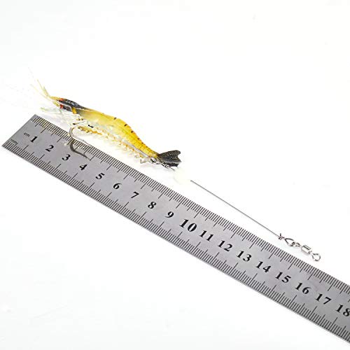WANBY Fishing Shrimp Lures Artificial Silicone Soft Bait Set Luminous Swimbait Shrimp Fishing Lure with Hooks Fishing Tackle Freshwater/Saltwater (6PCS)