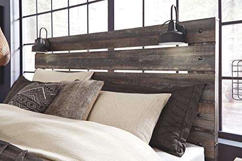 Signature Design by Ashley Drystan Rustic Panel Headboard ONLY with USB Charging Stations, King, Brown