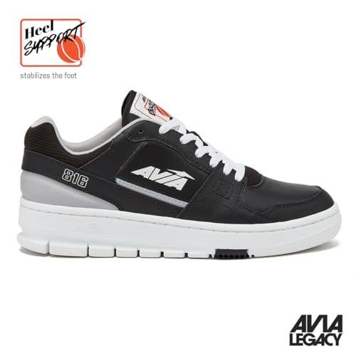 Avia 816 Men’s Basketball Shoes, Low Top Retro Sneakers for Indoor or Outdoor, Street or Court, Sizes 7 to 16, Black/White Trim, 14.5 Women/13 Men