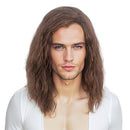 STfantasy Mens Brown Wig Long Curly Wigs for Men Mid Length Middle Part Synthetic Hair for Man Male Cosplay Winter Soldier Costume