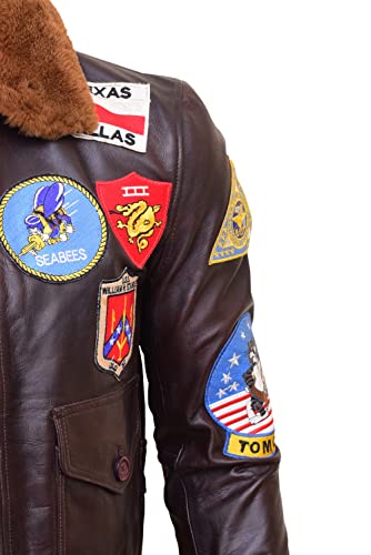 Classic-Top Gun-Bomber Jacket-Leather Jacket Men-G-1 Military-Flight Jacket-MA-1-Jackets For Men-Brown Leather Jacket (X-Large)