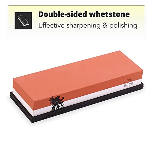 H&S Whetstone Knife Sharpening Stone 3000/8000 Grit Professional Whetstone Sharpener Rubber Holder Base