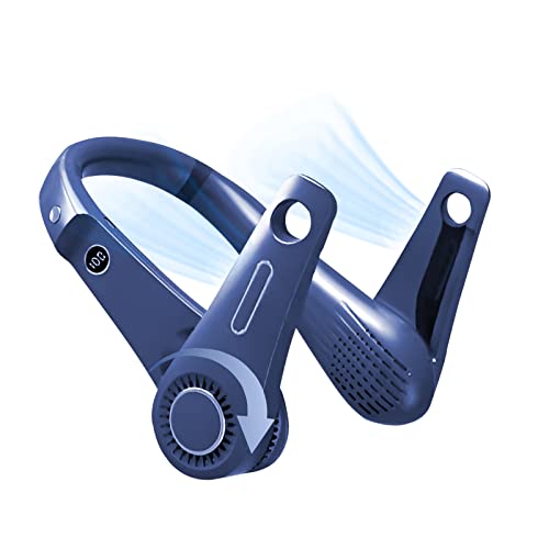 【2023 New】New Portable All Angles Neck Fan, Hands Free Bladeless Fan, Wearable with Headphone Design,Rotatable hanging neck fan, USB Powered Cooling Neck Fan, with 5000mAh Battery and 5 Speeds (blue)