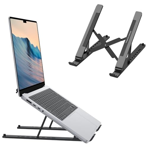 Portable Laptop Stand, OMOTON Laptop Stand for Desk Ergonomic 7-Levels Angles Adjustable Computer Stand, ABS Laptop Riser Holder Compatible with All Laptops(10-15.6")