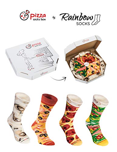Rainbow Socks - Man Woman Pizza Socks Box Mix Seafood Italian Pepperoni - 4 Pairs - Size S/M (AU Woman 5-9 / Man 3-7)
