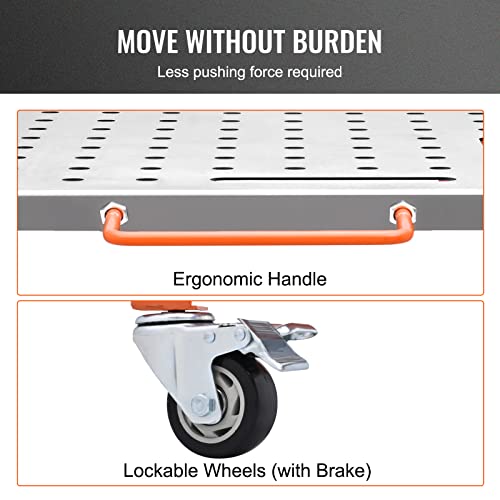 VEVOR 96 x 42 cm Welding Table, 544kg Load Capacity Steel Welding Workbench Table on Wheels, Portable Work Bench with Braking Lockable Casters, 4 Tool Slots, 5/8-inch Fixture Holes, Tool Tray