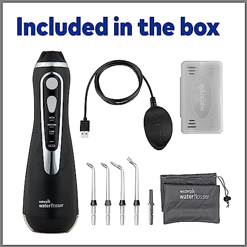Waterpik Cordless Advanced Water Flosser For Teeth, Gums, Braces, Dental Care With Travel Bag and 4 Tips, ADA Accepted, Rechargeable, Portable, and Waterproof, Black WP-582
