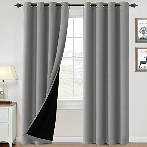 Smarcute 100% Blackout Curtains Thermal Insulated Blackout Curtains Heat and Full Light Blocking Curtains Window Drapes for Living Room with Black Liner 2 Panels Set,Each W132cm x D213cm,Dove Grey