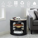 End Side Table, 3-Tier Round Coffee Table with 2 Storage Shelves, Industrial Vintage Style, Iron Frame & Wood Desktop, Nightstand Unit Desk Bedside Table for Living Room & Bedroom & Balcony, Black