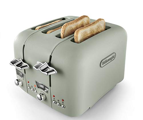 De'Longhi Argento Flora, 4 Slice Toaster, CT04GR, Peppermint Green