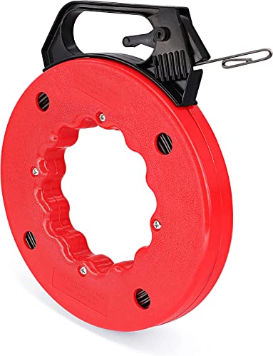Fish Tape Wire Puller - Easy to use Cable Puller Tool with Double Loop Tip - Flexible Wire Fishing Tools for Walls and Electrical Conduit - 1/8 Steel Fish Tape Durable Housing -ADYAWEN (50 FT)