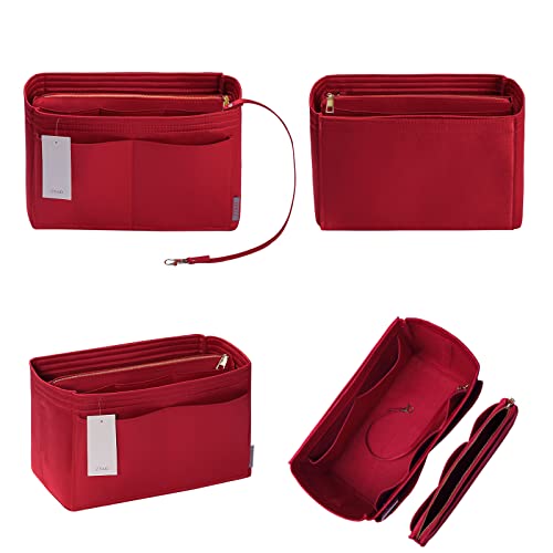 ZTUJO Purse Organizer Insert, Felt Bag organizer with zipper, Handbag & Tote Shaper, For Speedy Neverfull Tote, 6 Sizes, Silky Red, Large