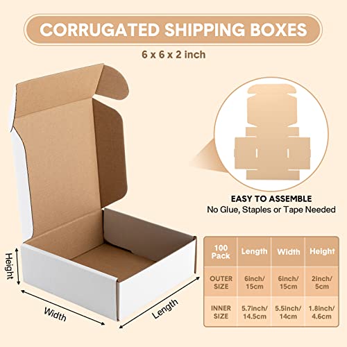 100 Pack Shipping Boxes 6 x 6 x 2 Inch Corrugated Cardboard Boxes Small Mailing Boxes Reusable Moving Box for Mailing Packing and Shipping (White)