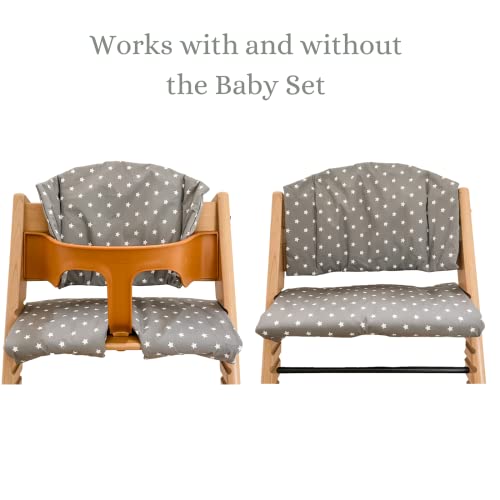 Highchair Cushion for Stokke Tripp Trapp High Chair. Easy to fit, Fully Wipe Clean highchair pad (Grey with White Stars)