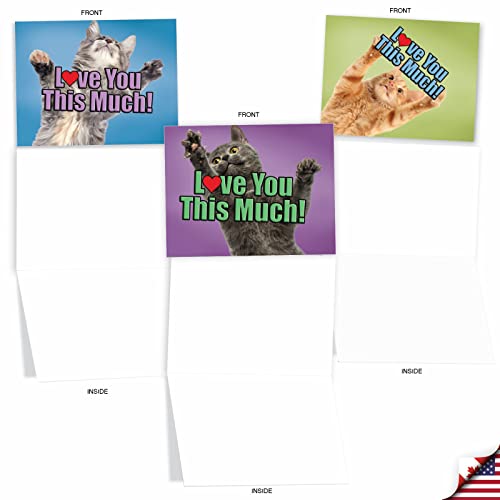 10 'Cat Love You This Much' Blank Greeting Cards Featuring Kittens w/Paws Spread to Show Love - All Occasion Cards with Envelopes 4 x 5.12 inch, Stationery for Birthday, Baby, Thank You M6610OCB