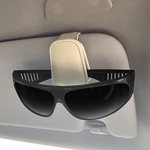 Universal Sunglass Holder For Car Sun Visor, Automotive Magnetic Leather Glasses Holder Keep Glasses & Auto Items Secure, Eyeglass Holder，Ticket Card Clip & Sunglass Visor Clips For Cars(Beige)