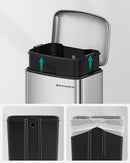 SONGMICS Rubbish Bin, 30L Trash Can, Steel Pedal Bin, with Inner Bucket and Lid, Soft Closure, Airtight, for Kitchen, Living Room, Silver Colour LTB01L, Metallic