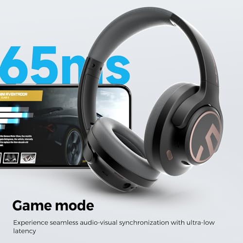 Headphones, SoundPEATS Space Noise Cancelling Headphones, On-Ear Wireless Earphones with 123H, Bluetooth Headphones with Deep Bass, Multipoint Connection & App Customize EQ, Foldable Headset (Black)