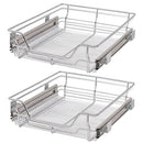 'vidaXL Pull-Out Metal Baskets 2 pcs - Versatile Drawers for 500 mm Wide Kitchen Cabinets - Easy-to-Install, Removable for Cleaning, Silver