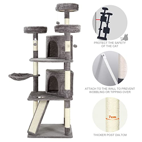 167cm Cat Scratching Post Climbing Tree 5 Levels Tower Play Center w/Scratcher Cat Condos Ladder Toys