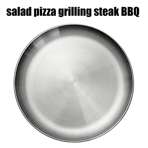 WANBY Stainless Steel Plates Metal Lightweight Steel Plate Unbreakable Dinner Dishes Plates Set Non-Toxin Dishwasher Safe BPA Free and Healthy (4 Pcs)