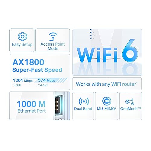 TP-Link AX1800 Dual Band Wi-Fi 6 Range Extender, Broadband/Wi-Fi Extender, Wi-Fi Booster/Hotspot with 1 Gigabit Port, Built-In Access Point Mode, Easy Setup, UK Plug (RE600X)