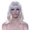 IMISSU Short Curly Hair Bob Wigs Cosplay Wig with Bangs Halloween Costume Party Headwear for Women (White)