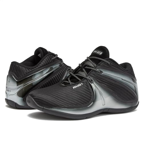 AND1 Rise Men’s Basketball Shoes, Sneakers for Indoor or Outdoor Street or Court, Sizes 7 to 15, Black/Black, 8.5 Women/7 Men