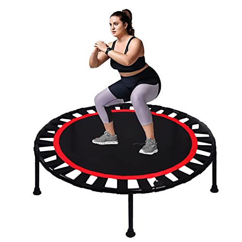 220 LBS Foldable Mini Trampoline, 40" Fitness Trampoline with Bungees/Adjustable Foam Handle, Stable & Quiet Exercise Rebounder for Kids Adults Indoor/Garden Workout