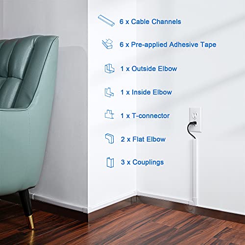ZhiYo Cord Cover Wall Kit, 94.5in Cord Hider Wall Mounted TV, Wire Covers for Cords, Paintable Wire Hiders for TV On Wall, TV Cable Hider Wall Kit, Wall Cord Concealer, 6 x L15.7in W0.98 H0.5in, White