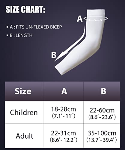 YISEVEN Adult's Sports Compression Arm Sleeves Basketball Shooting Shooter Sun UV Protection Cooling Sleeves Golf Football Accessories Baseball Running 3/4 Shirts Men & Women White (1 Pair)