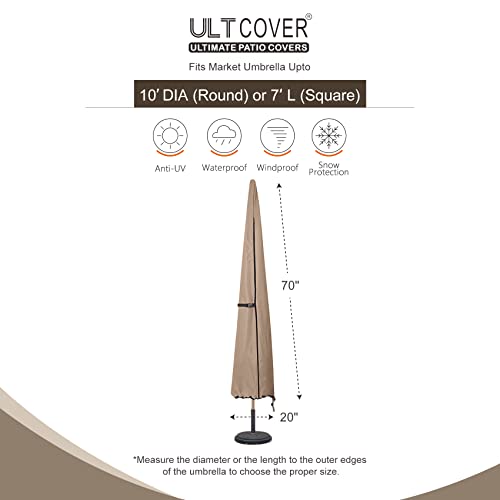 ULTCOVER Patio Umbrella Parasol Cover - 600D Waterproof Outdoor Market Umbrella Cover - Fits Market Umbrella 7-10 Feet
