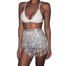 (One Size, Silver) - Women's Summer Beach Wrap Sequins Tassel Mini Skirts Music Festival Hip Scarf Belt Skirt